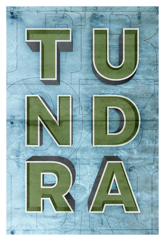 Manually-rendered 3D typography.